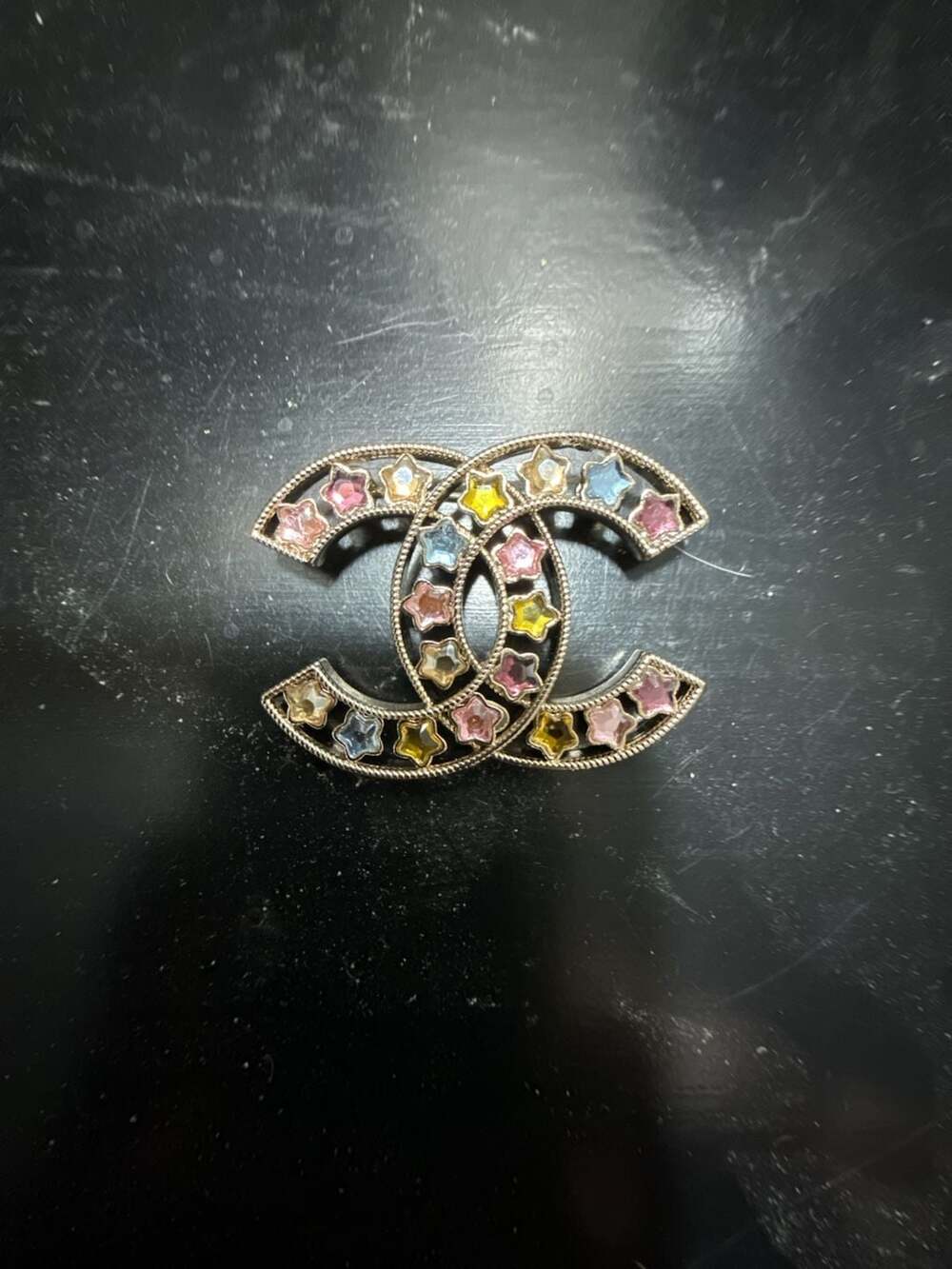 Chanel 2020 Multi-Color Crystal Star CC Brooch Gold Tone